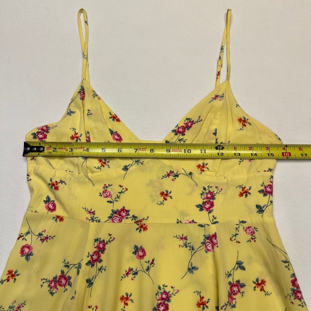 Forever 21 Butter Yellow Rose Y2K Floral Spaghetti Strap Mini Dress Juniors L - Picture 5 of 8